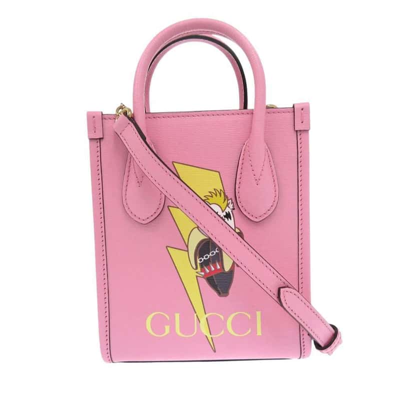 Gucci BNF Mini Textured Dollar Calfskin Bananya Print Vertical Tote Pink Leather Very good condition - Front View