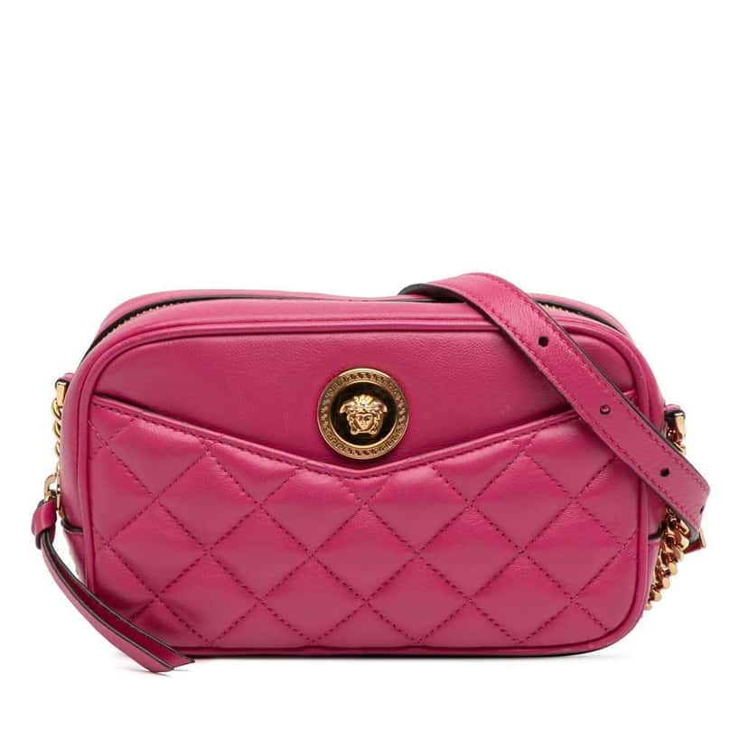 Versace Quilted Lambskin La Medusa Camera Bag Pink Leather Very good condition - Front View