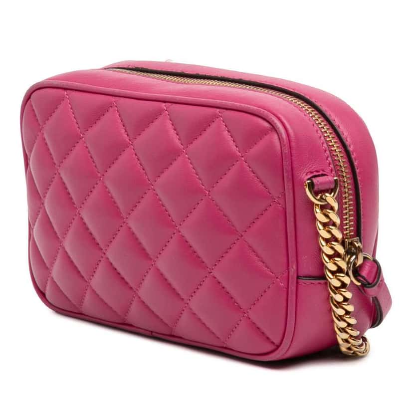 Versace Quilted Lambskin La Medusa Camera Bag Pink Leather Very good condition - Back View
