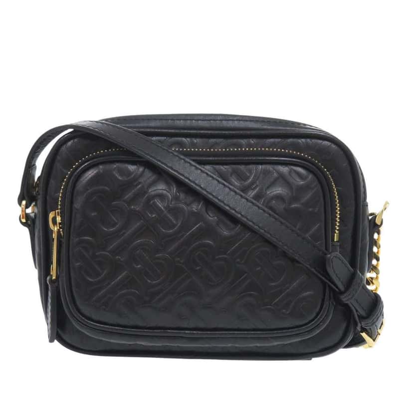Burberry Embossed Calfskin TB Monogram Camera Chain Crossbody Black Leather Very good condition - Front View