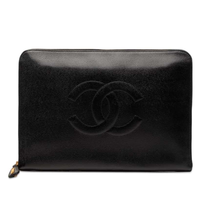 Chanel CC Caviar Documents Portfolio Clutch Black Leather Very good condition - Front View