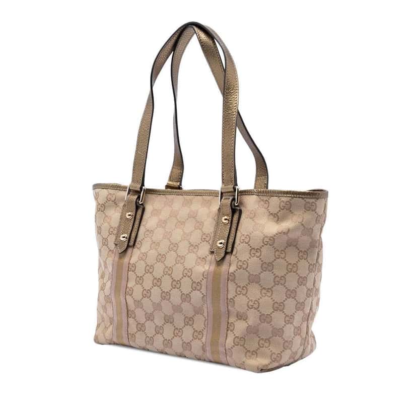 Gucci GG Canvas Web Jolicoeur Tote Beige Very good condition - Back View
