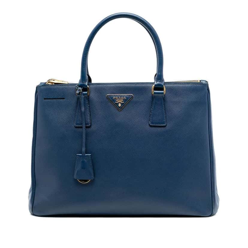 Prada Medium Saffiano Lux Galleria Double Zip Satchel Blue Leather Good condition - Front View