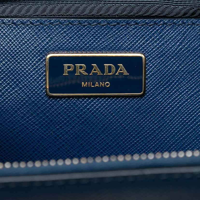 Prada Medium Saffiano Lux Galleria Double Zip Satchel Blue Leather Good condition - Box View