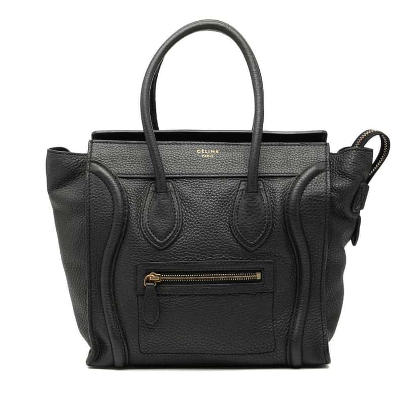 Celine Micro Drummed Calfskin Luggage Tote Black Leather Very good condition - Front View