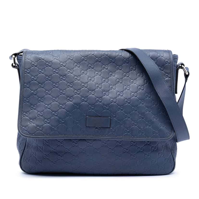 Gucci Guccissima Messenger Bag Blue Leather Very good condition - Front View