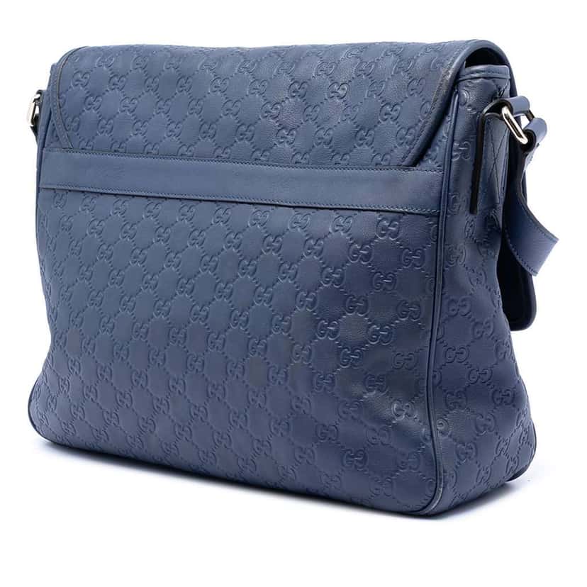Gucci Guccissima Messenger Bag Blue Leather Very good condition - Back View