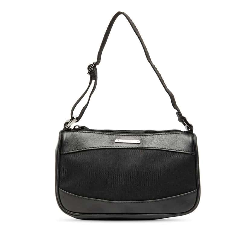 Gucci Leather Trimmed Canvas Shoulder Bag Black Canvas Very good condition - Front View