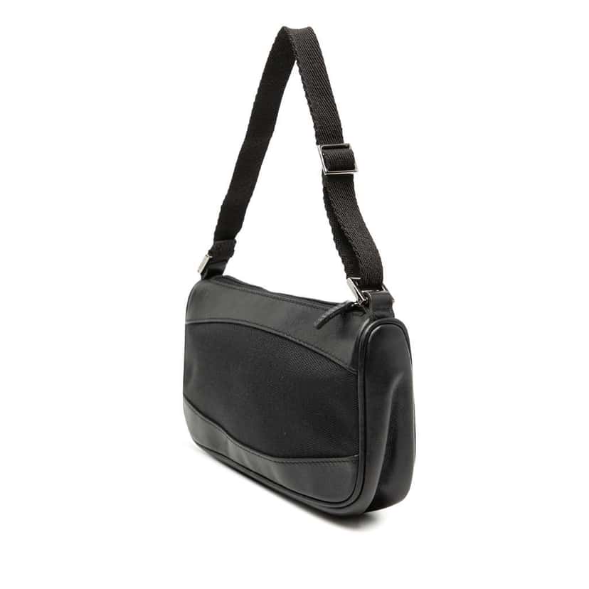 Gucci Leather Trimmed Canvas Shoulder Bag Black Canvas Very good condition - Back View