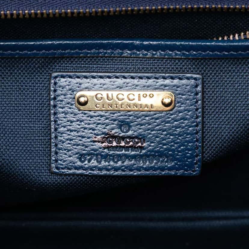 Gucci 100th Anniversary Medium GG Coated Canvas Kaleidoscope 1947 Bamboo Top Handle Bag Blue Canvas Very good condition - Box View