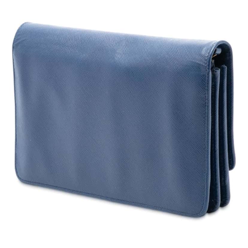 Prada Saffiano Wallet On Chain Blue Leather Very good condition - Back View