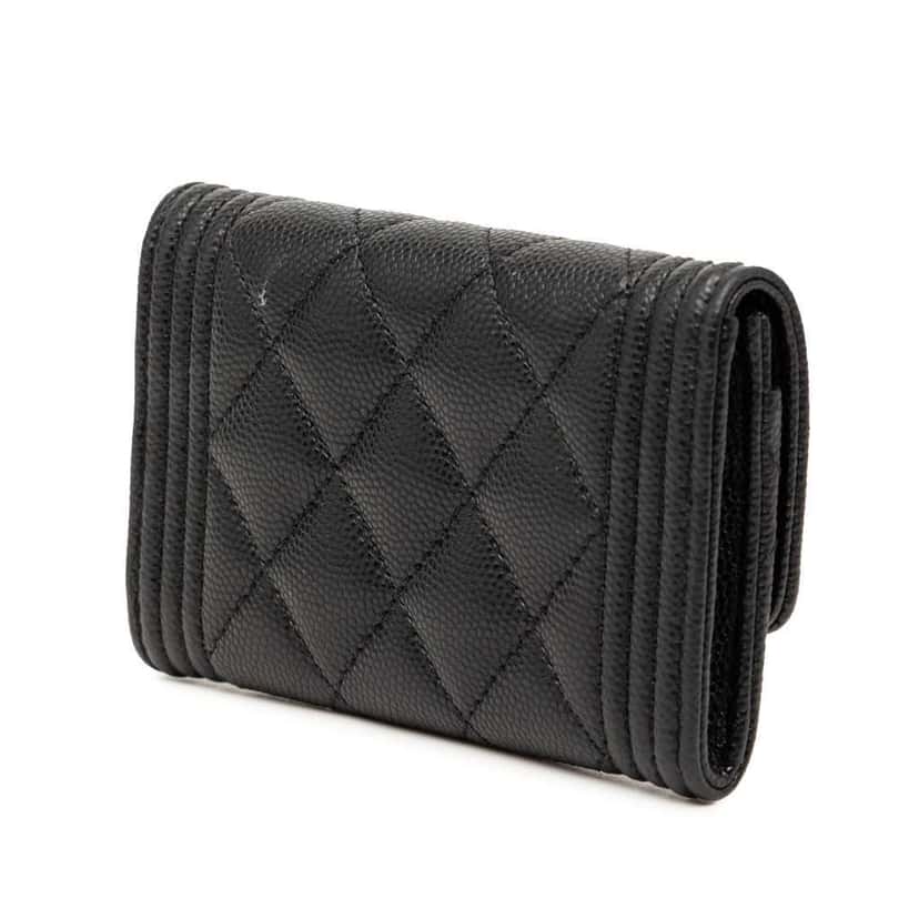Chanel Quilted Caviar Boy Flap Card Holder Black Leather Very good condition - Back View