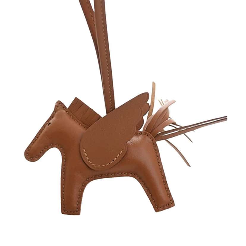 Hermès Milo Lambskin and Swift Grigri Rodeo Pegase Bag Charm PM Brown Leather Very good condition - Back View