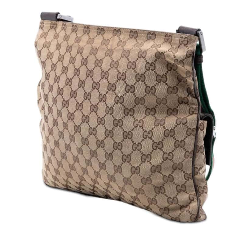 Gucci GG Canvas Web Double Pocket Crossbody Beige Very good condition - Back View
