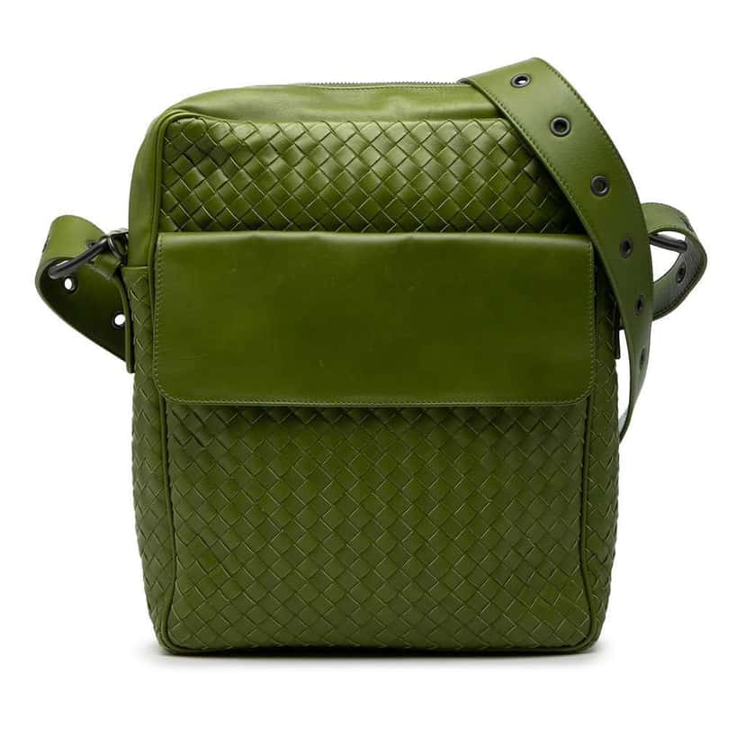 Bottega Veneta Nappa Intrecciato Messenger Bag Green Leather Very good condition - Front View