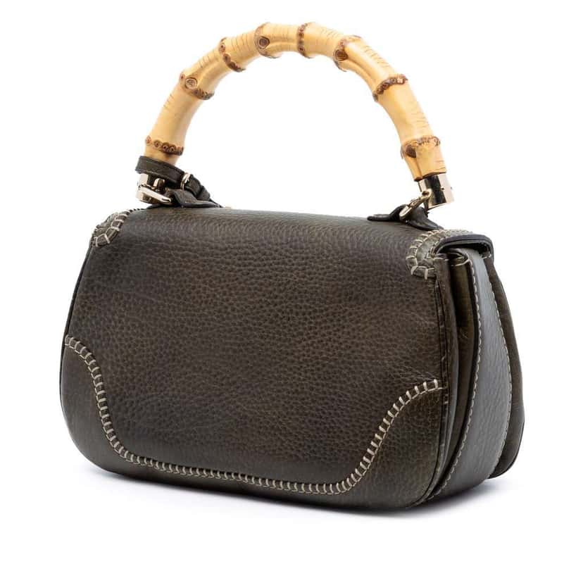 Gucci Medium Leather New Bamboo Satchel Green Leather Very good condition - Back View