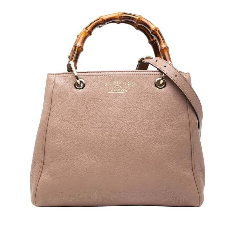 Gucci Small Calfskin Bamboo Shopper Satchel Brown Leather Very good condition - Front View