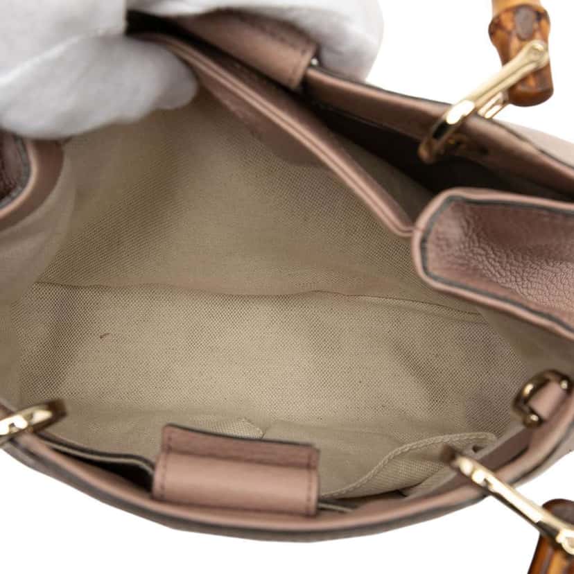 Gucci Small Calfskin Bamboo Shopper Satchel Brown Leather Very good condition - Model View