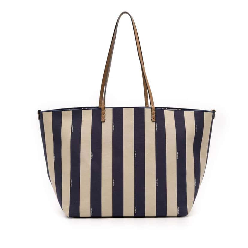 Fendi Large Zucca Canvas Pequin Striped Reversible Roll Tote Blue Canvas Very good condition - Front View