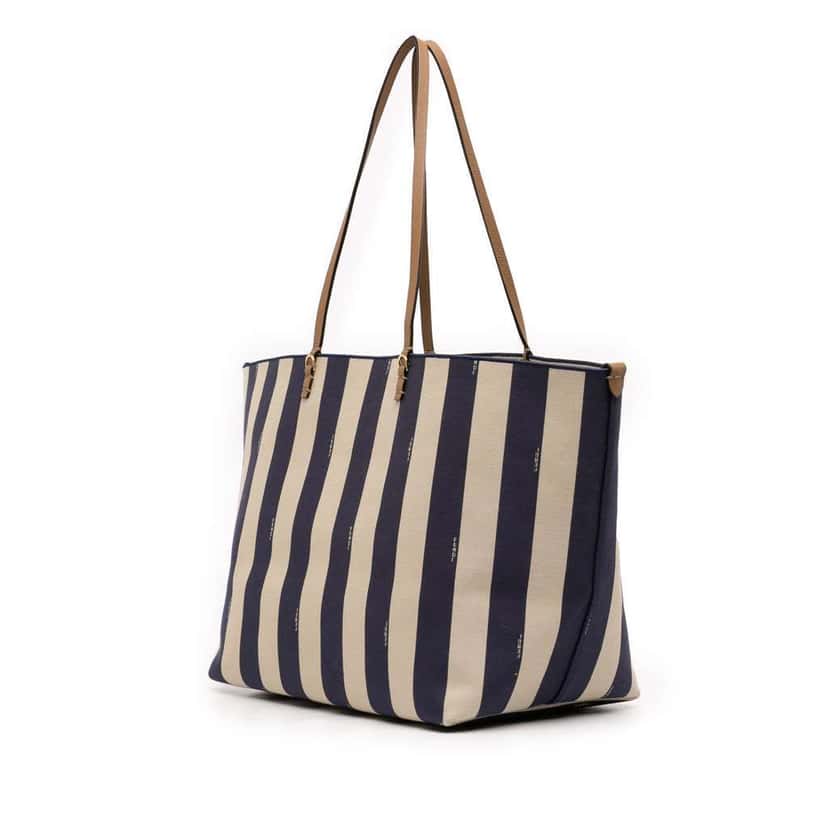 Fendi Large Zucca Canvas Pequin Striped Reversible Roll Tote Blue Canvas Very good condition - Back View