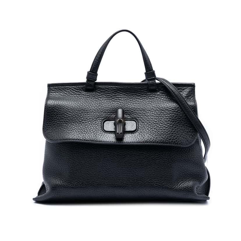 Gucci Medium Leather Bamboo Daily Satchel Black Leather Very good condition - Front View