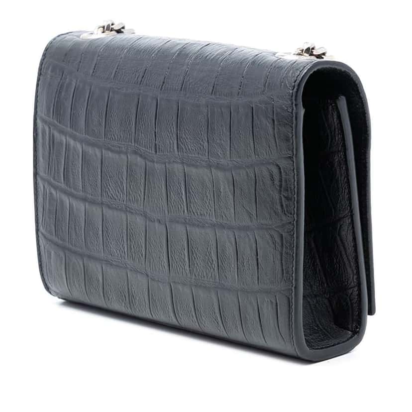 Saint Laurent Small Croc Embossed Leather Monogram Kate Tassel Crossbody Black Leather Very good condition - Back View