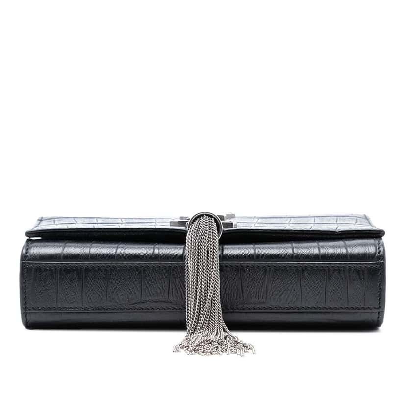 Saint Laurent Small Croc Embossed Leather Monogram Kate Tassel Crossbody Black Leather Very good condition - Inside View