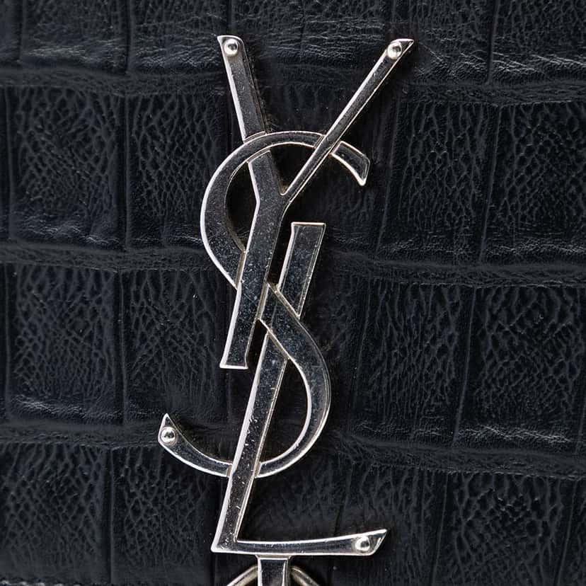 Saint Laurent Small Croc Embossed Leather Monogram Kate Tassel Crossbody Black Leather Very good condition - Box View