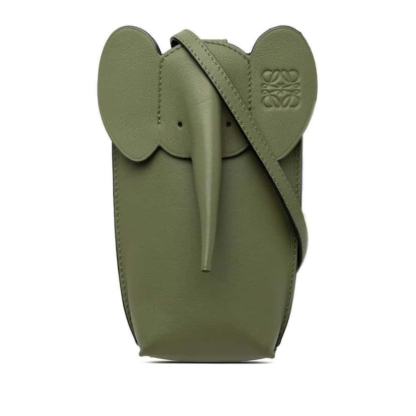 Loewe Leather Elephant Pocket Crossbody Green Leather Very good condition - Front View