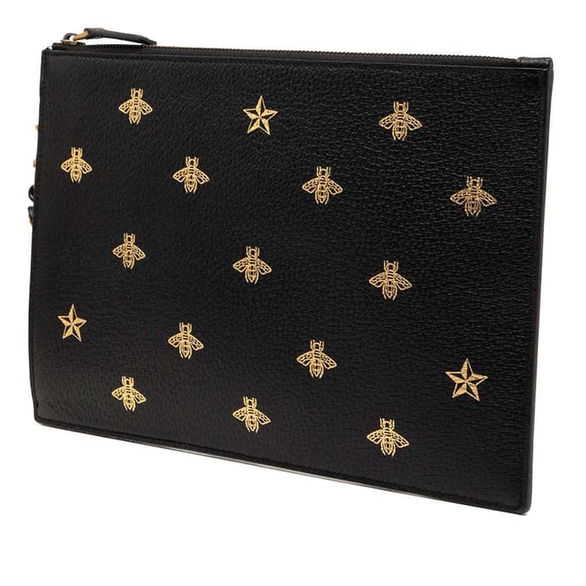 Gucci Leather Bee Star Clutch Black Leather Very good condition - Back View