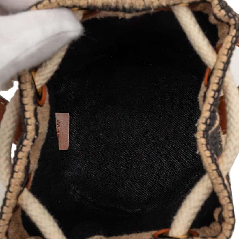 Celine Small Triomphe Raffia Drawstring Bucket Bag Brown Good condition - Model View