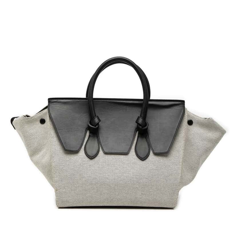 Celine Small Bicolor Canvas and Calfskin Tie Knot Handbag Grey Canvas Good condition - Front View