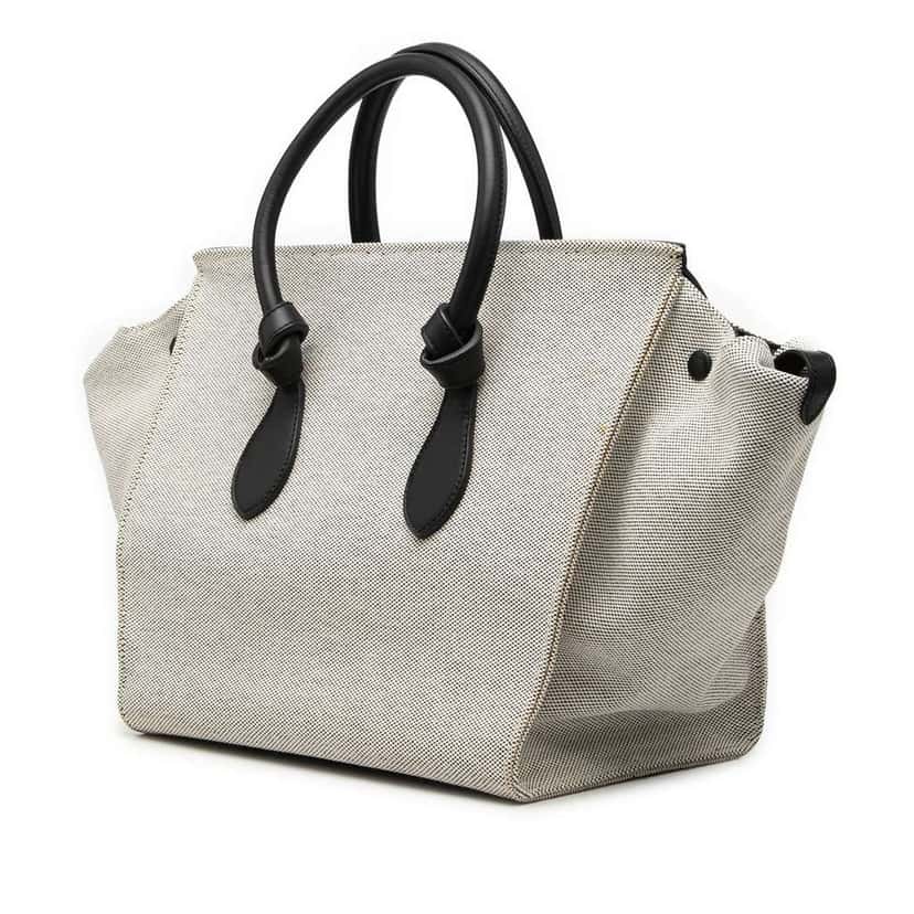 Celine Small Bicolor Canvas and Calfskin Tie Knot Handbag Grey Canvas Good condition - Back View