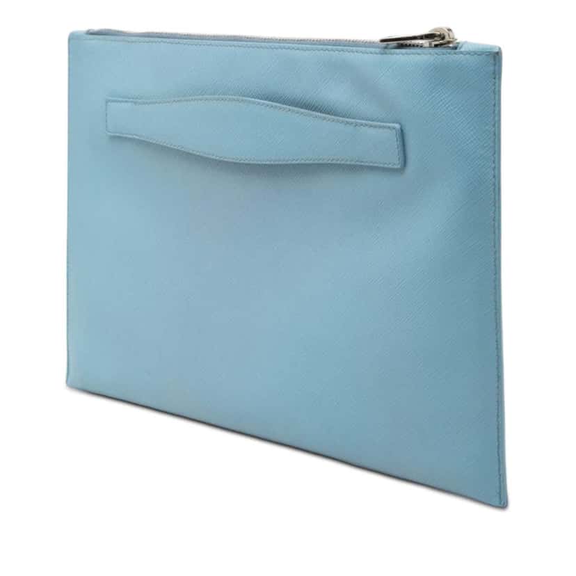 Prada Saffiano Clutch Blue Leather Good condition - Back View