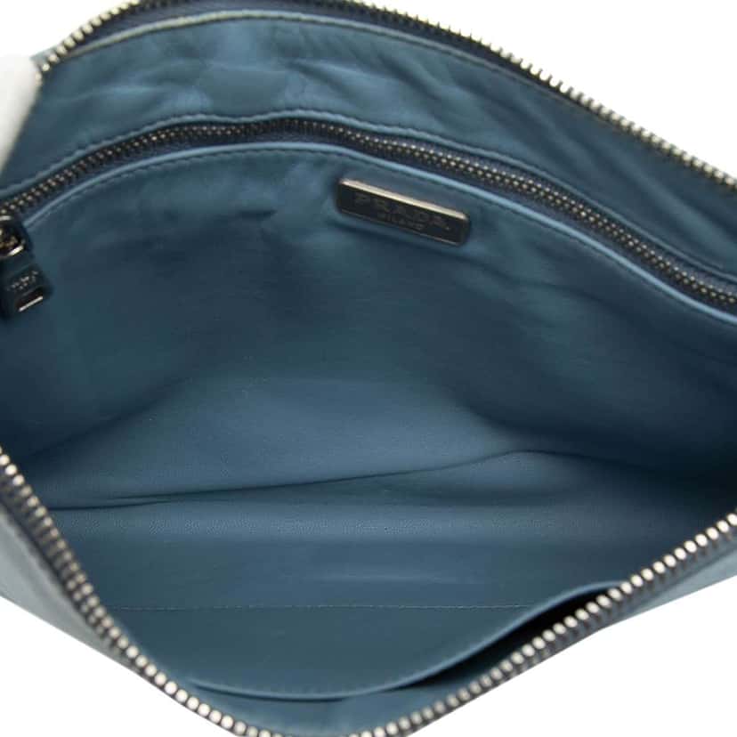 Prada Saffiano Clutch Blue Leather Good condition - Model View