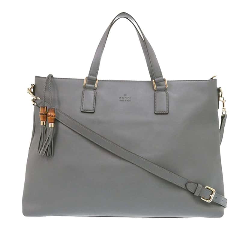 Gucci Leather Bamboo Tassel Satchel Grey Leather Good condition - Front View
