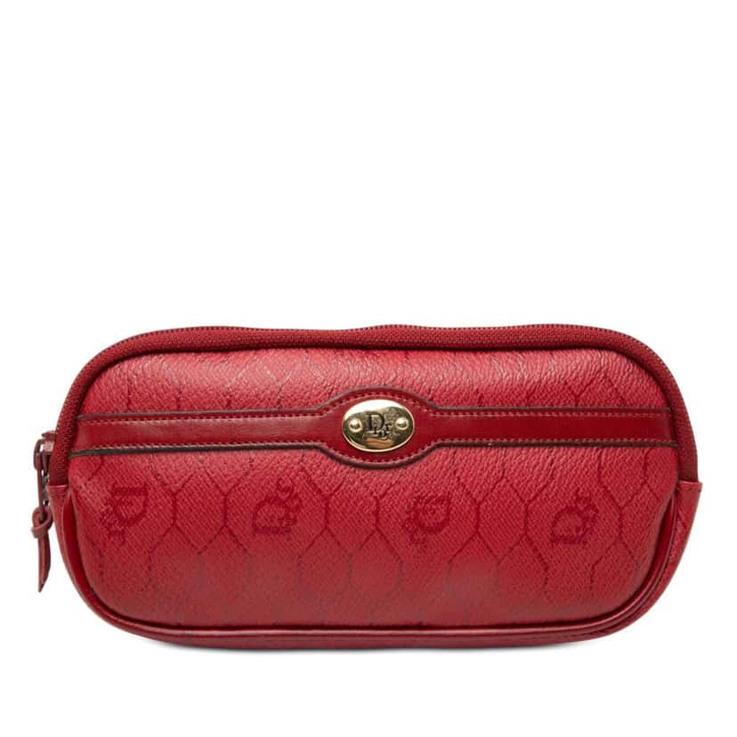 Dior Honeycomb Coated Canvas Pouch Red Canvas Good condition - Front View