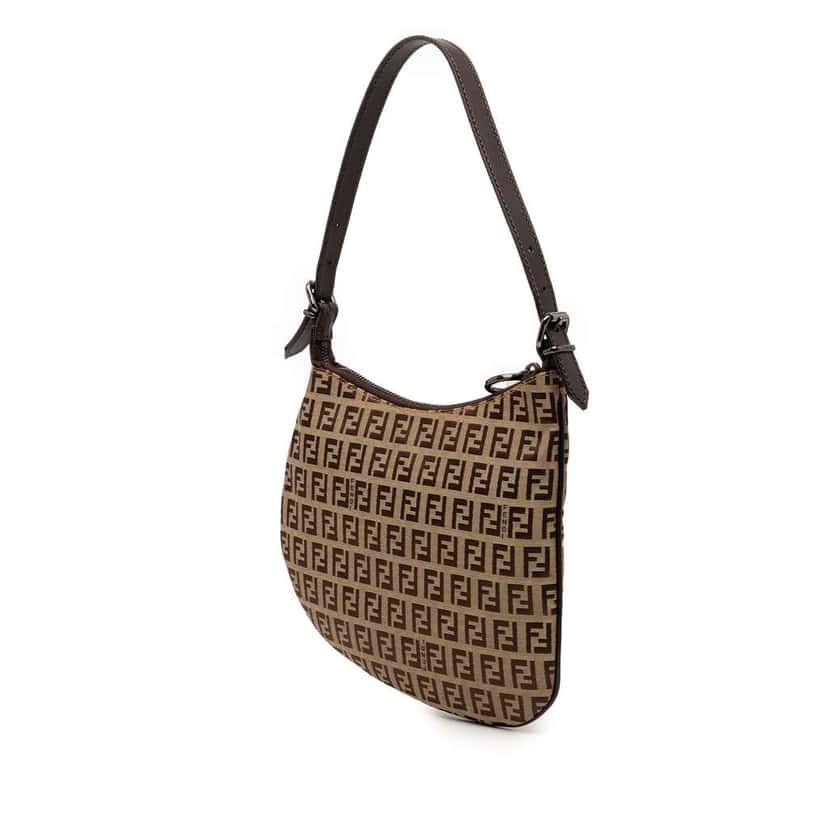 Fendi Zucchino Canvas Oyster Shoulder Bag Beige Good condition - Back View