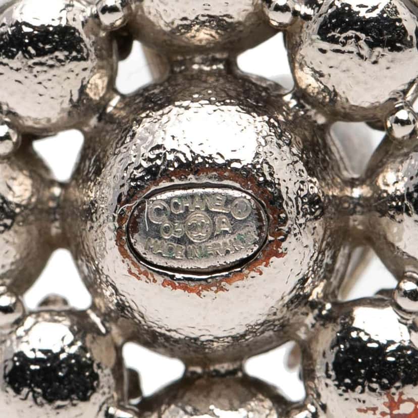 Chanel CC Silver Plated Crystal Rhinestones Dangle Push Back Earrings Silver Metal Good condition - Inside View