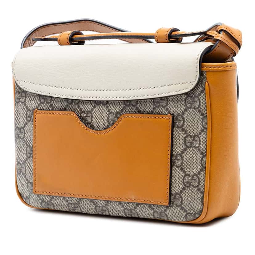 Gucci Mini GG Supreme and Calfskin Padlock Flap Pocket Satchel Brown Canvas Good condition - Back View