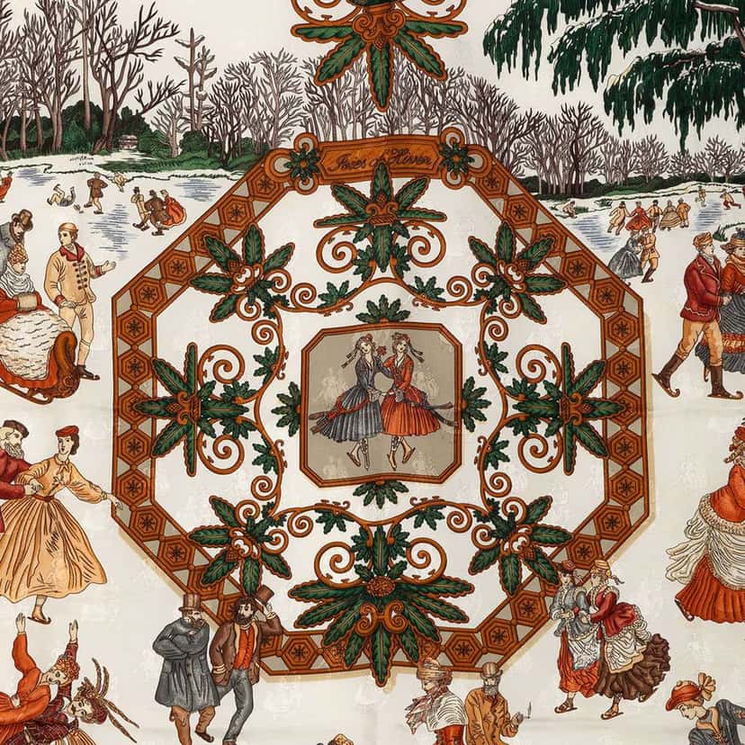 Hermès Joies d Hiver Silk Scarf White Silk Good condition - Back View