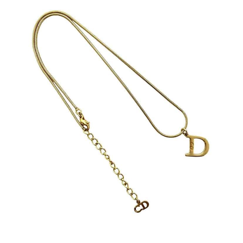 Dior Gold Plated CD Logo Pendant Necklace Gold Metal Good condition - Back View