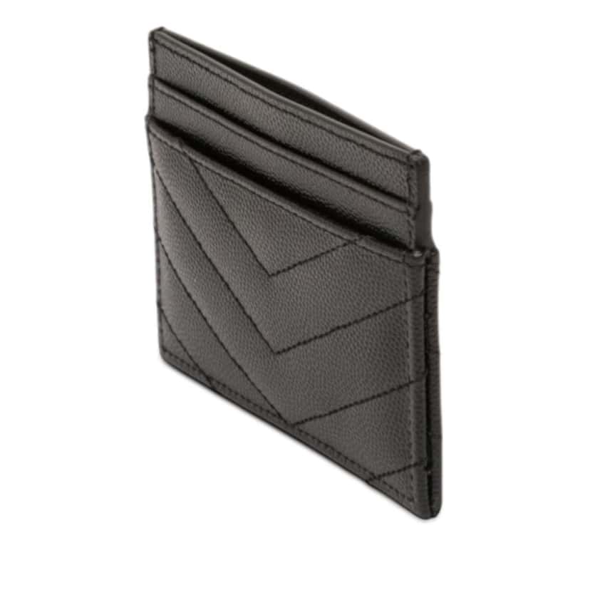 Saint Laurent Grain de Poudre Matelasse Chevron Cassandre Card Holder Black Leather Good condition - Back View