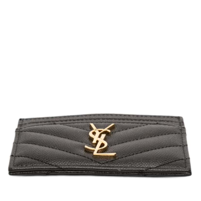 Saint Laurent Grain de Poudre Matelasse Chevron Cassandre Card Holder Black Leather Good condition - Inside View