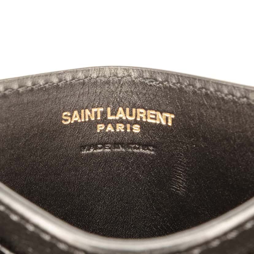 Saint Laurent Grain de Poudre Matelasse Chevron Cassandre Card Holder Black Leather Good condition - Box View