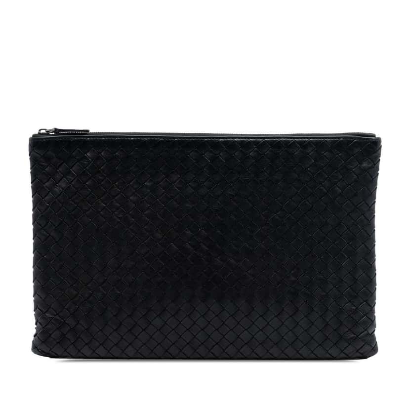 Bottega Veneta Nappa Intrecciato Clutch Black Leather Good condition - Front View
