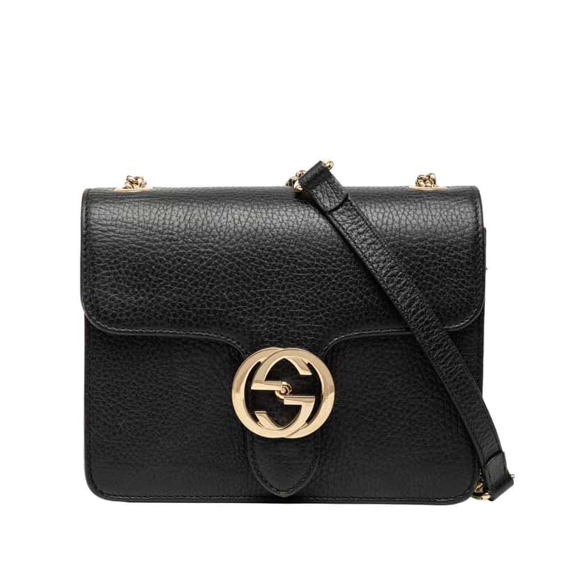 Gucci Small Dollar Calfskin Interlocking G Crossbody Black Leather Good condition - Front View