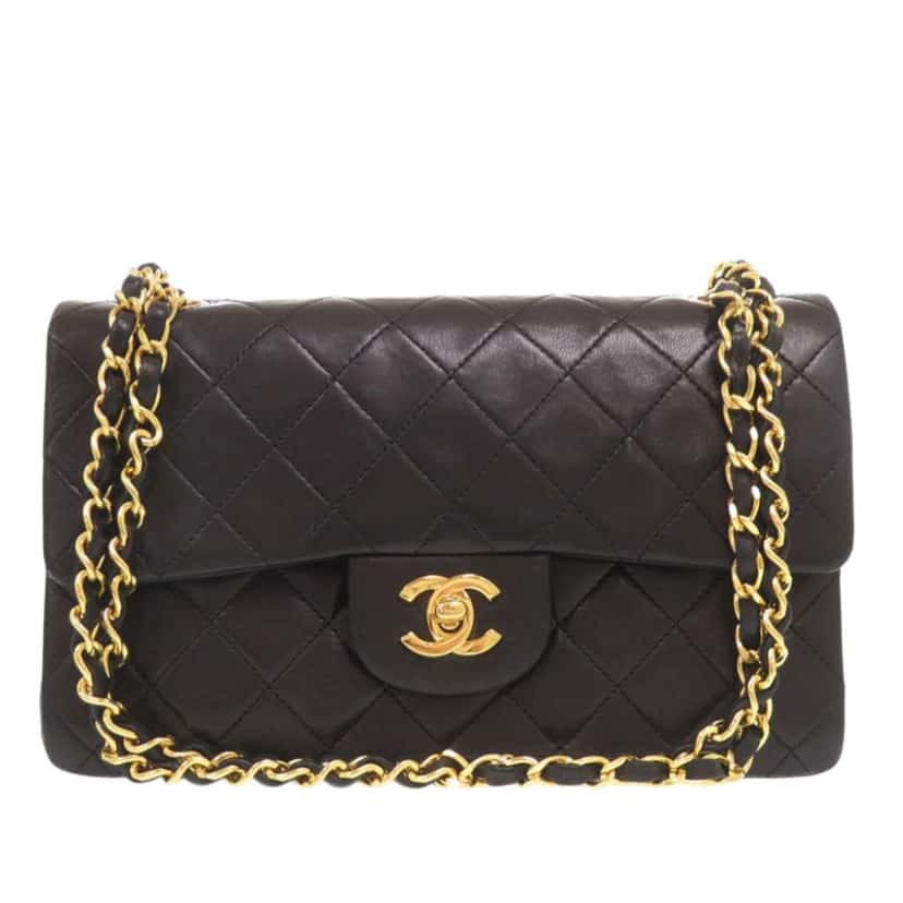 Chanel Small Classic Lambskin Double Flap Black Leather Good condition - Front View