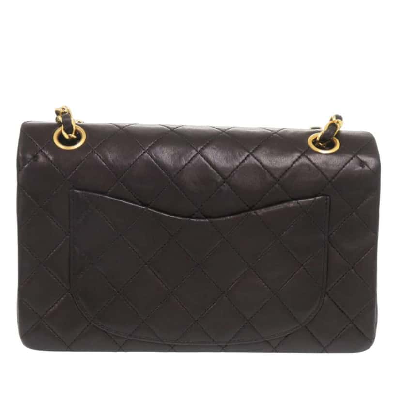 Chanel Small Classic Lambskin Double Flap Black Leather Good condition - Back View