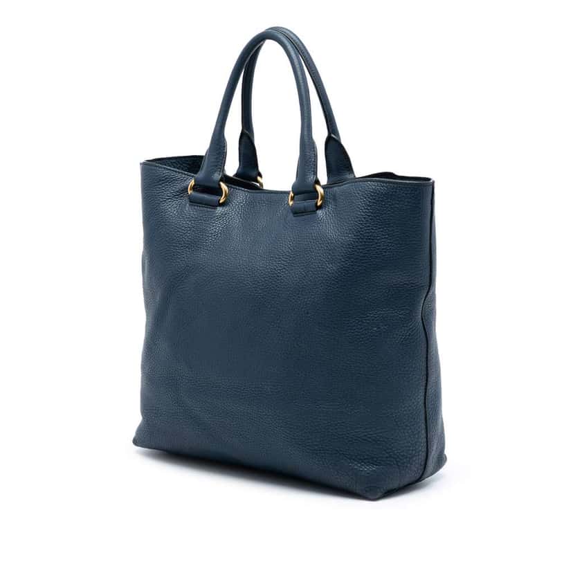 Prada Vitello Daino Open Convertible Tote Blue Leather Good condition - Back View
